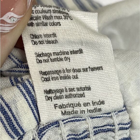 Swildens White Blue Striped A Line Skirt Size 38 Medium Elastic Waist Pocket - Picture 5 of 11